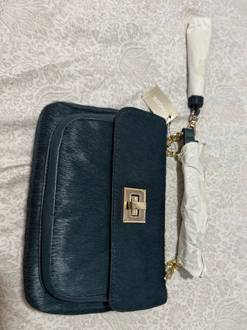 Chico's Dark Teal Crossbody Bag with Gold Hardware